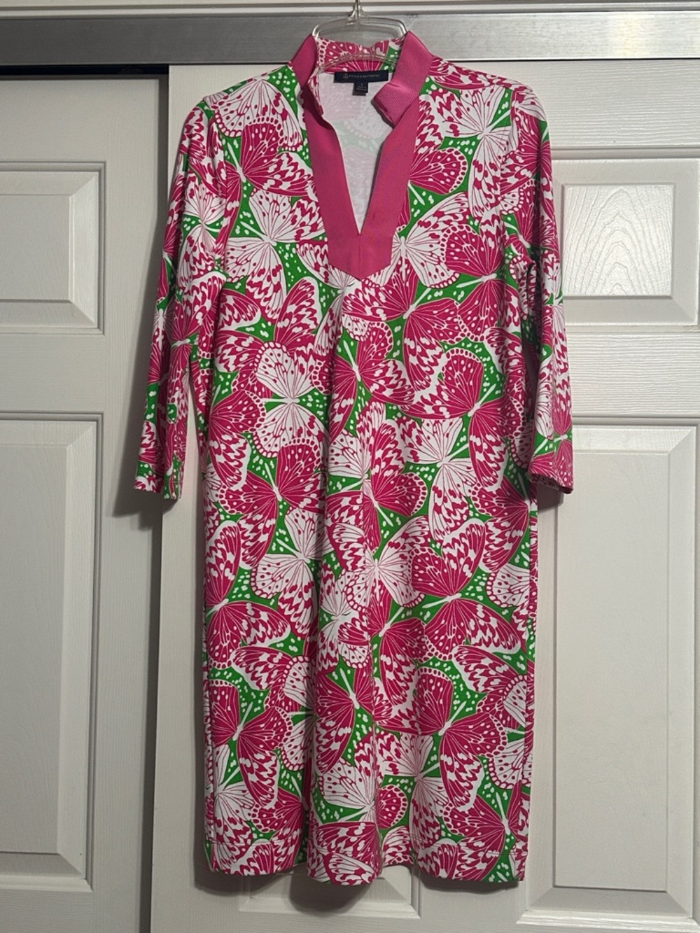Brooks Brothers Pink and Green Butterfly-Print Tunic Dress
